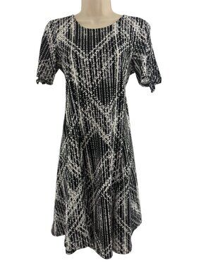 Studio Works Black White Print Dress‎ Short Cutout Tie Sleeves Summer Stretch